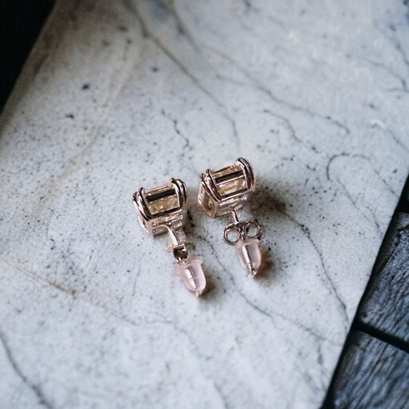 NEW Solid 925 Sterling Silver Prong Set Emerald Cut High Carbon Sparkling Studs - Picture 10 of 16